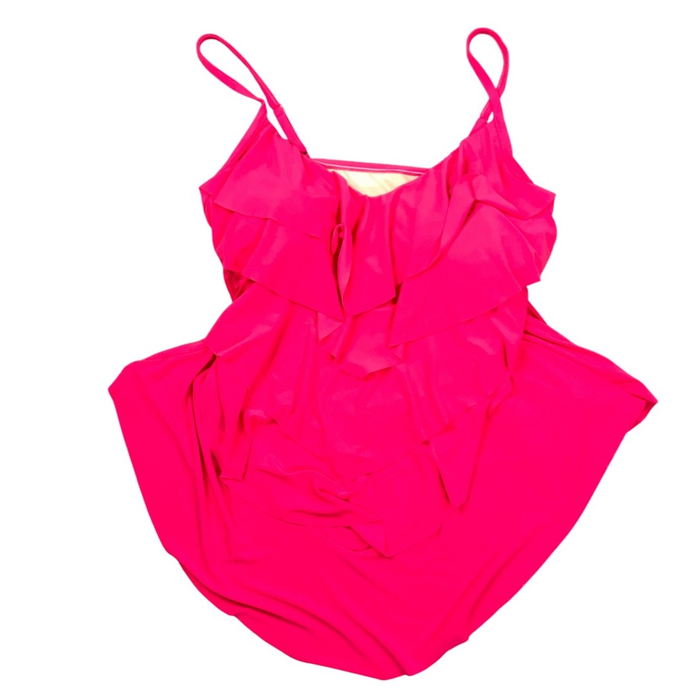 Trimshaper Tankini Top Women 18‎ Pink Neon Tiered Ruffle Tummy Control Barbie